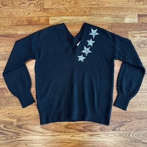 LOFT Black V-neck Sweater with Silver Star Details - EC - Size M